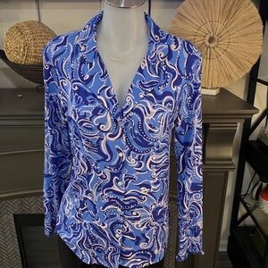 Lilly Pulitzer PJ Button-up Top Ruffle Women's Size Small Blue (C1)